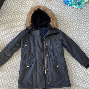 J Crew waxed coat with faux fur trim - size small